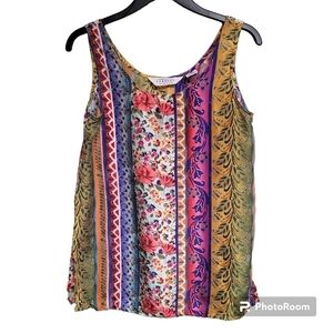 Compagnie‎ Internationale Express Silk Pink Floral Striped Tank